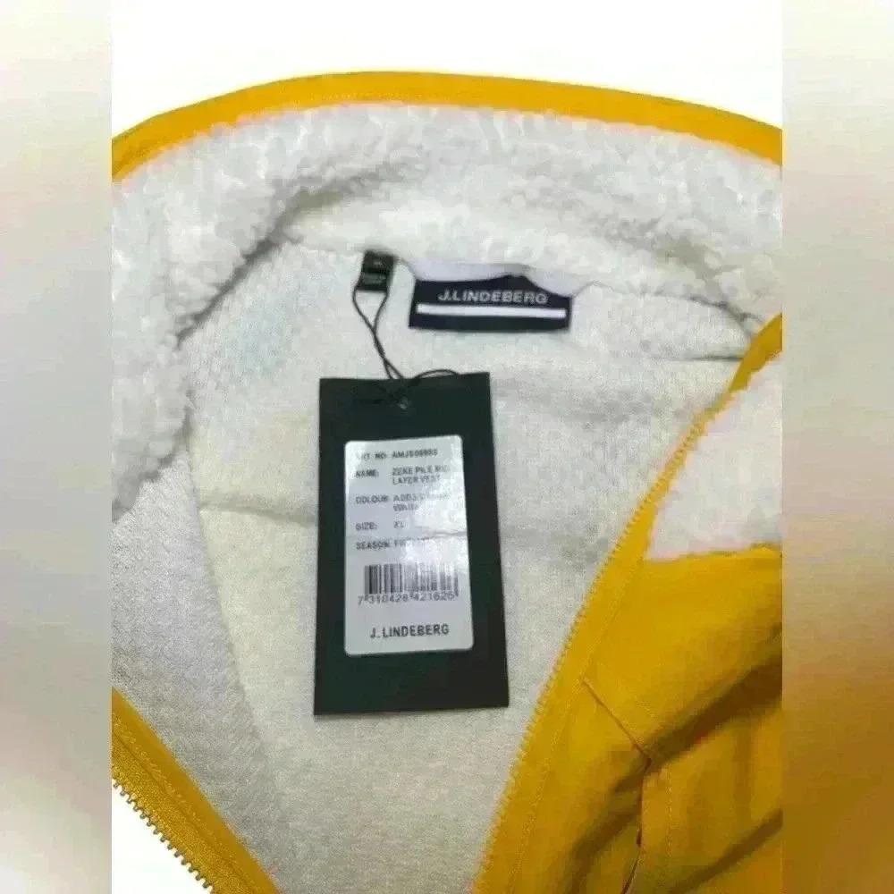 J. Lindeberg Zeke Pile Sherpa Golf Vest Yellow NWT - Picture 2 of 5